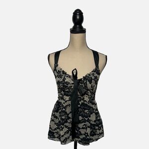 Michael Michael Kors 100 Silk Tan Black Lace Print Camisole Top size 8 Petite